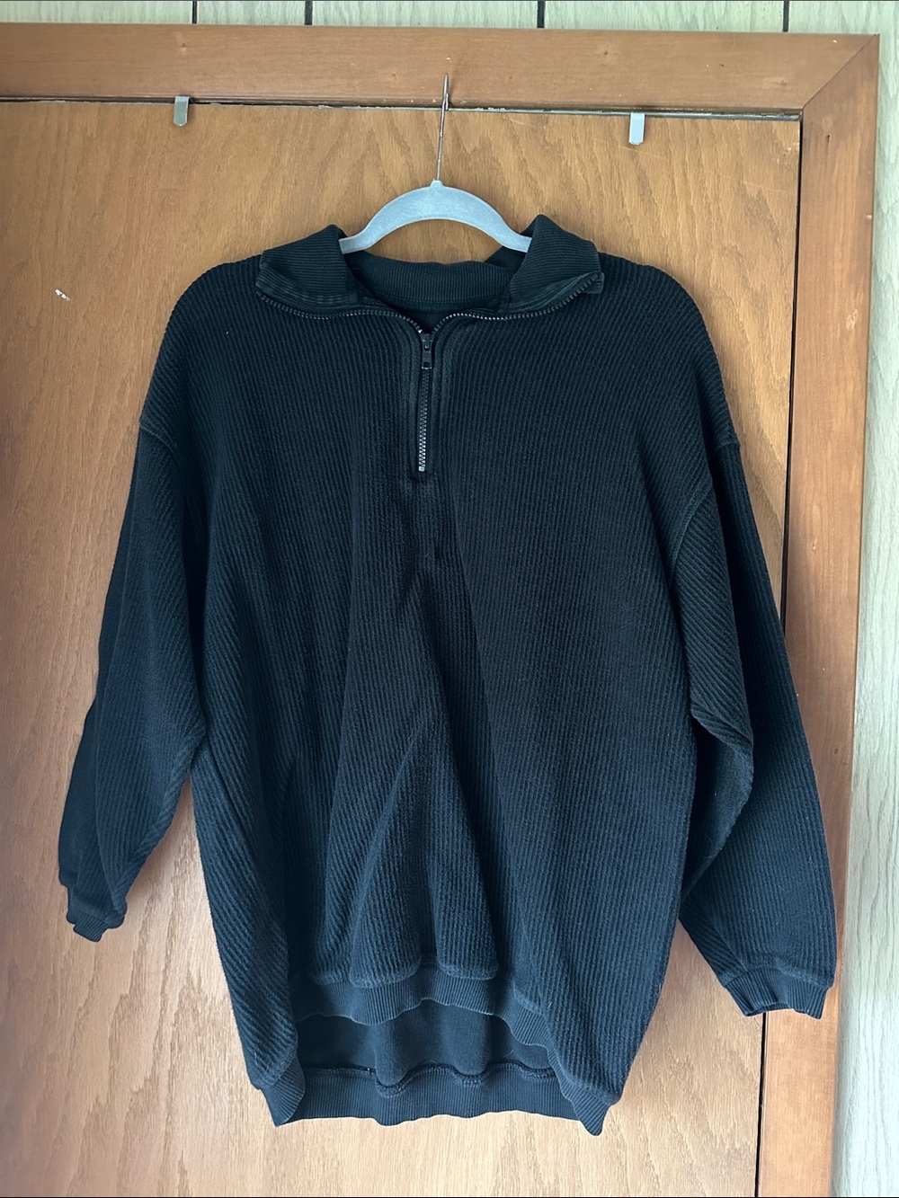 aerie Black Half-Zip Waffle-Knit Pullover